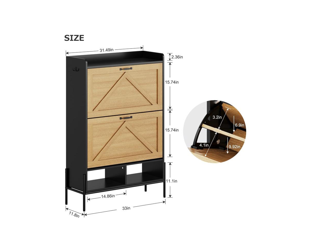 gaomon Shoe Cabinet Shoe Cabinet with 2 Flip-Up Drawers, Entryway Cabinet with Shoe Storage, Freestanding Organizer with Metal Legs for Entryway, Narr
