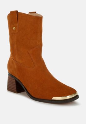 London Rag Womens Emberly Suede Square Toe Ankle Boots