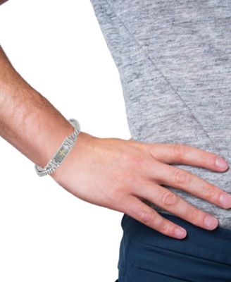 Men's Diamond Cross Double Curb Chain Bracelet (3/8 ct. t.w.) in Sterling Silver