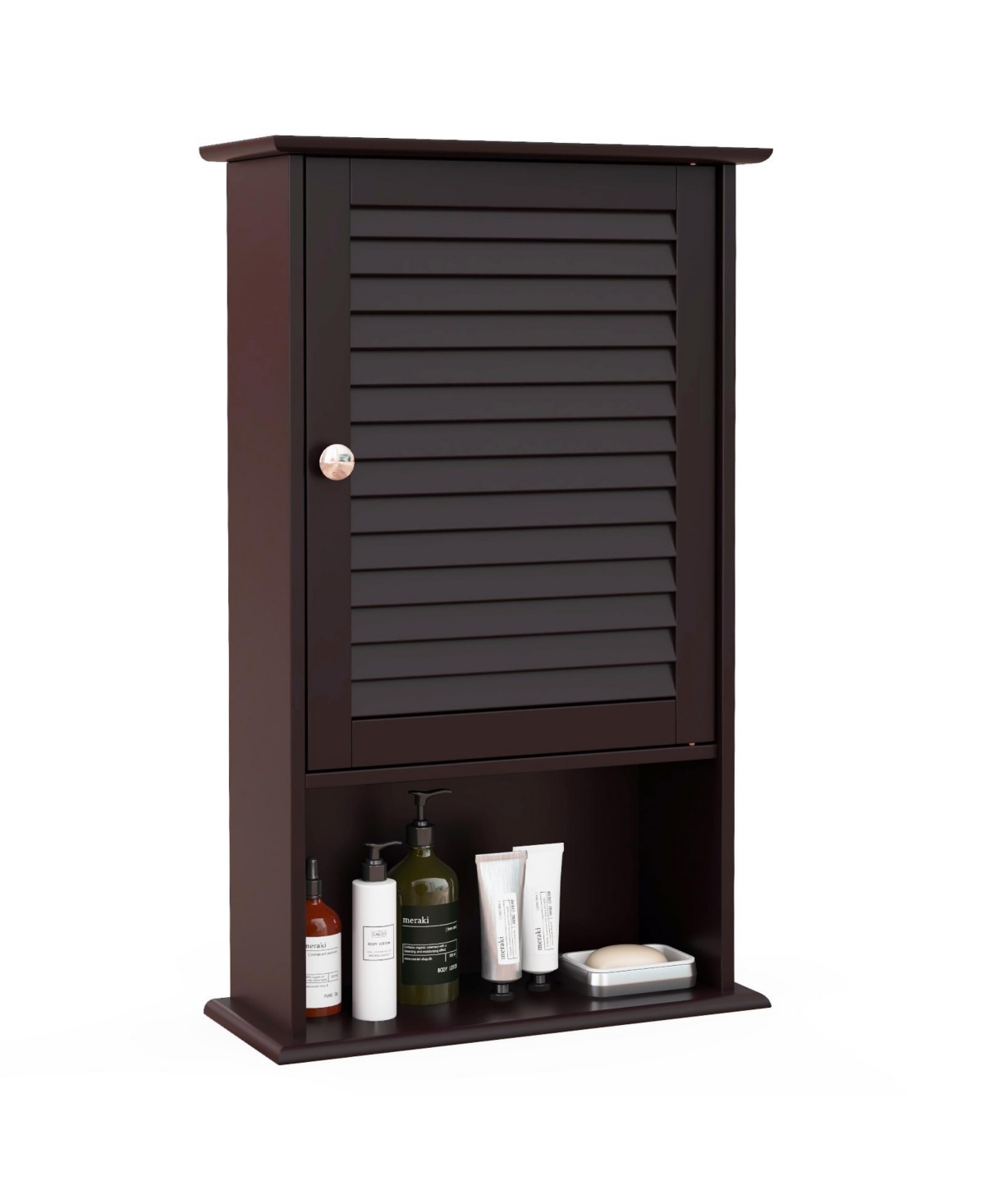 Bathroom Wall Mount Storage Cabinet Single Door with Height Adjustable Shelf-Rustic Brown - Brown