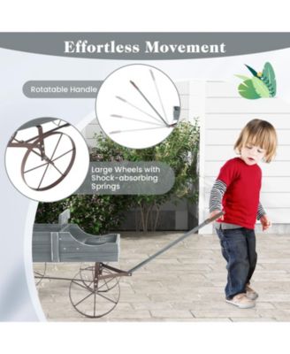 Wooden Wagon Plant Bed with Metal Wheels for Garden Yard Patio-Gray