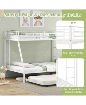 Twin Over Full Bunk Bed Frame with Trundle for Guest Room-White