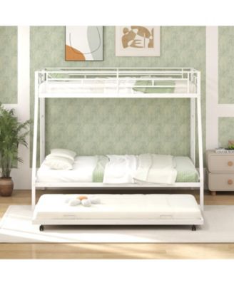 Twin Over Full Bunk Bed Frame with Trundle for Guest Room-White