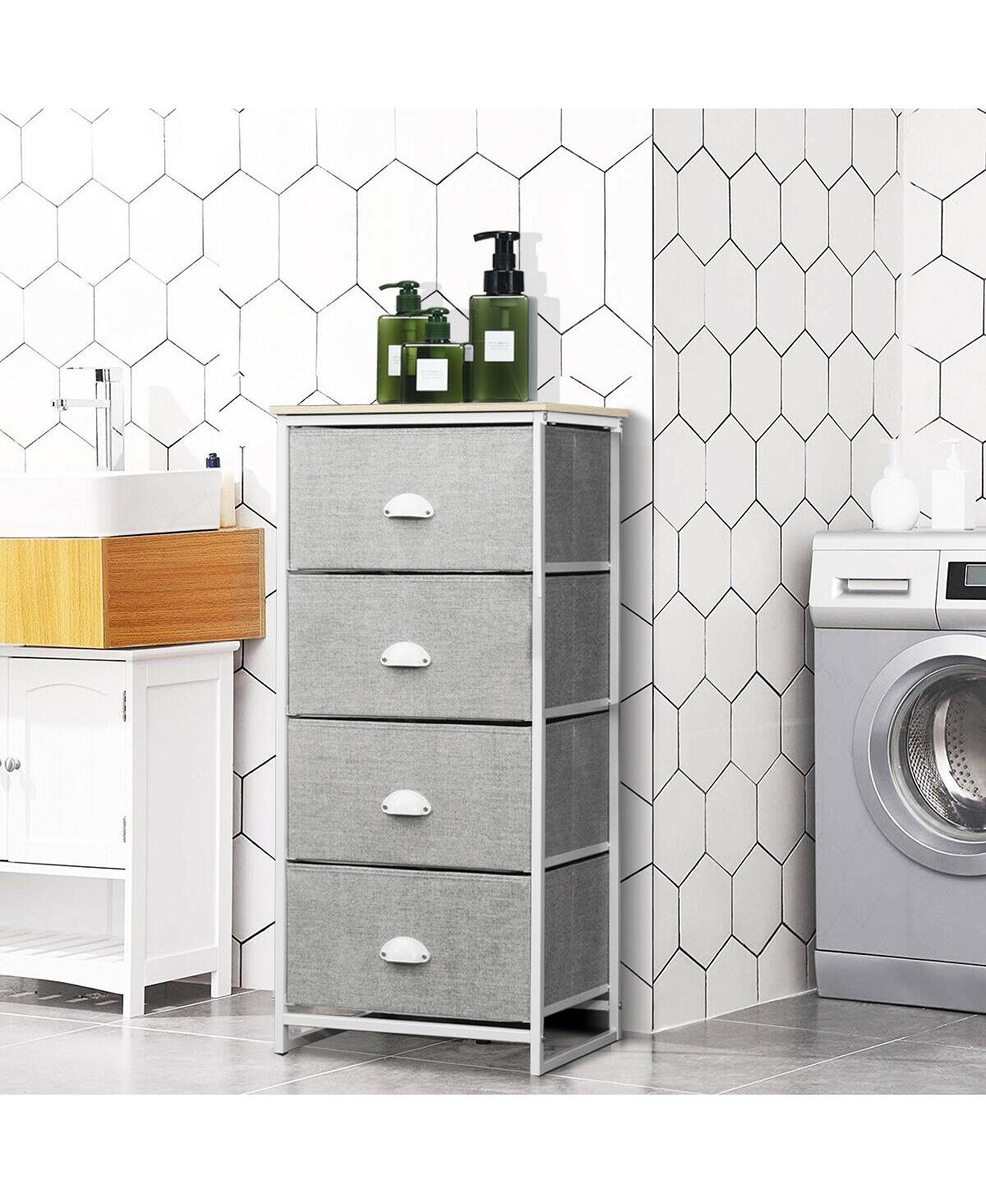 Sugift Chest Storage Tower Side Table Display Storage with 4 Drawers-Gray