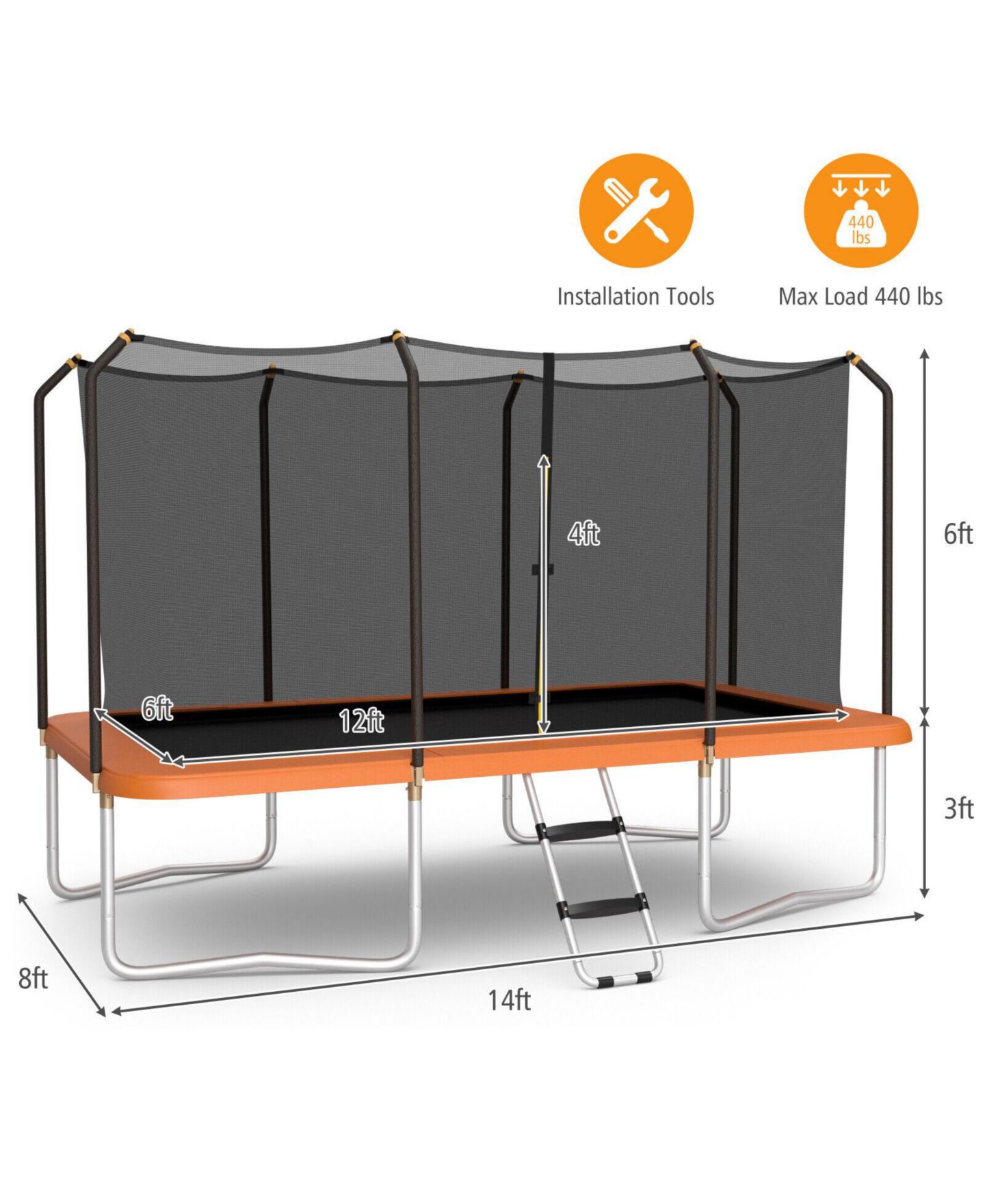 Детская игрушка SUGIFT 8 x 14 Feet Rectangular Trampoline with Safety Enclosure Net, Ages 4+ — фото 9