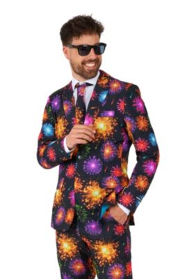 Men's Suit - NYE Fireworks Outfit Slim Fit - Black - Yellow