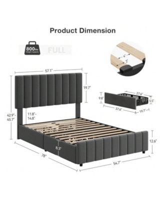 Bed Frame With 4 Storage Drawers And Adjustable Headboard, Linen Upholstered Platform Bed Frame With Wooden Slats Support, No Box Spring Needed
