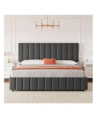 Bed Frame With 4 Storage Drawers And Adjustable Headboard, Linen Upholstered Platform Bed Frame With Wooden Slats Support, No Box Spring Needed