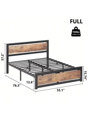 Bed Frame With Headboard, Industrial Platform Bedframe No Box Spring Needed, 14 Inch Metal Mattress Frame Noise Free