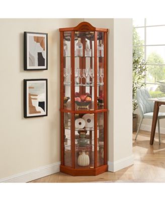 Elegant Glass Display Cabinet – Lighted Corner Curio for Living Room, Dining Room, or Entryway