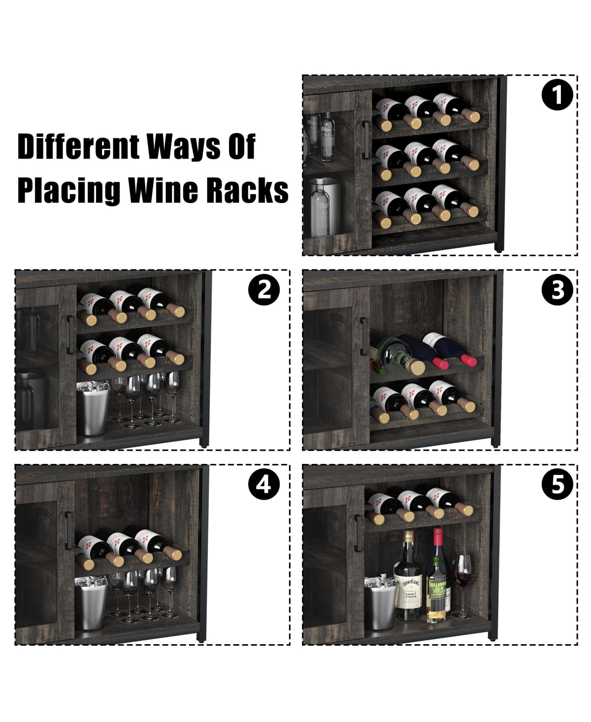 gaomon Wine Bar Cabinet with Detachable Wine Rack, Bar Rack Cabinet with Glass Holder and 1 Drawer, Mesh Door, Small Sideboard