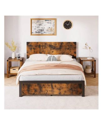 Full/Queen Bed Frame With 4 Drawers,Bed Frame With Storage, Full Metal Platform Bed Frame With Wood Headboard, Noise Free, No Box Spring Needed