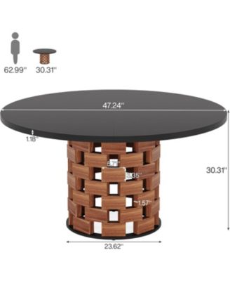 Round Dining Table for 4–6, 47" Farmhouse Kitchen Table with Wood Block Base for Dining Room, Living Room, or Kitchen
