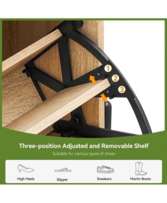 Natural Rattan 3 Flip Door Shoe Cabinet, Modern Shoe Rack Storage Organizer with Drawer and 3-Tier Adjustable Shelves, Freestanding Shoe Cabinet Organizer for Entryway, Oak