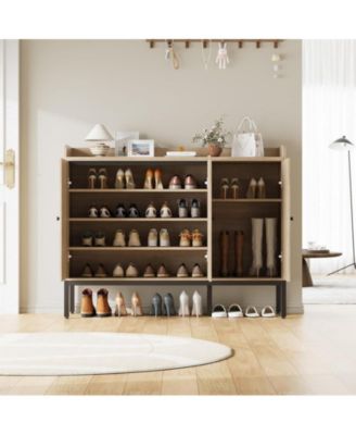 Shoe Cabinet with 3 Rattan Doors,Freestanding Shoe Storage Organizer for Entryway, Hallway, Living Room