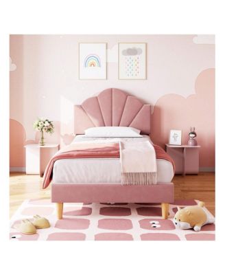 Twin Platform Bed Frame, Velvet Upholstered Platform Bed Frame With Height Adjustable Headboard, Strong Wood Slat Support, Solid And Stable, Easy To Assemble