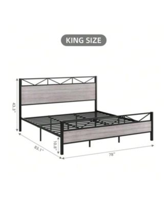 Metal Bed Frame with Wood Headboard & Footboard, Noise-Free, Easy Assembly, No Box Spring Needed