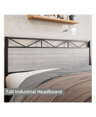 Metal Bed Frame with Wood Headboard & Footboard, Noise-Free, Easy Assembly, No Box Spring Needed