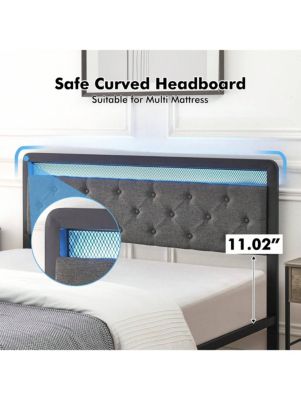 Bed Frame With 2 Storage Drawers, Bed Frame With LED Lights Headboard, Upholstered Platform Bed No Box Spring Needed, Easy Assembly