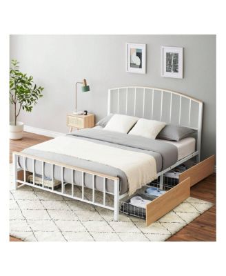 Bed Frame With 4 Drawers,Platform Bed Frame With Storage,Full Size Platform Bed With Headboard Frame,Metal Bed Frame Steel Slat Support/No Box Spring Needed/Easy Assembly