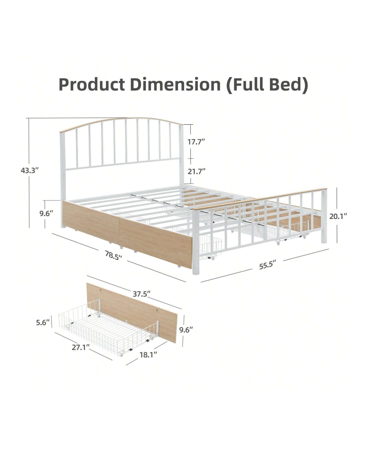 gaomon Bed Frame With 4 Drawers,Platform Bed Frame With Storage,Full Size Platform Bed With Headboard Frame,Metal Bed Frame Steel Slat Support/No Box