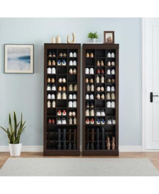 Shoe Storage Cabinet, Freestanding Tall Closet Shoe Organizer with Cubbies for 33 Pairs, Wooden Shoe Rack for Closet, Entryway, Living Room