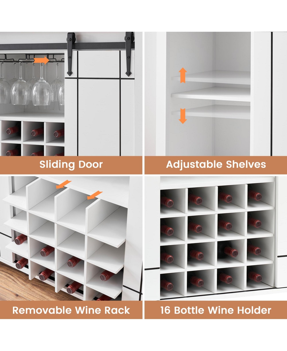 gaomon Farmhouse Coffee Bar Cabinet with Storage, 47 Wine Bar Cabinet with Sliding Barn Door, Buffet Sideboard Cabinet
