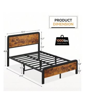 Twin/Full/Queen Platform Bed Frame With Wooden Headboard And Footboard, Sturdy Metal Slat Support, Mattress Base, No Box Spring Required