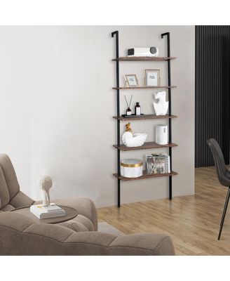 Industrial Wall-Mounted Bookcase 5-Tier Open Ladder Shelf with Metal Frame for Stylish Storage