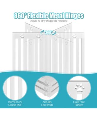 36 Inch Folding Wooden Freestanding Pet Gate Dog Gate with 360° Flexible Hinge