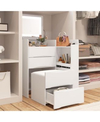 Vanity with Lighted Mirror and Stool – Closet Drawer Makeup Table