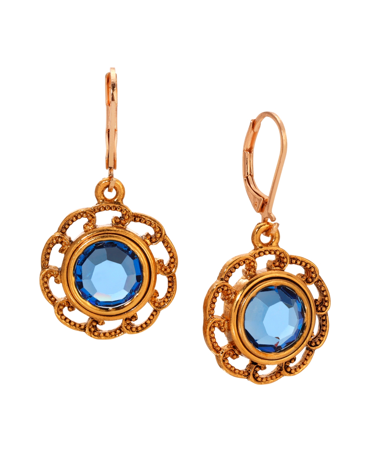 2028 Round Crystal Filigree Drop Earrings In Blue