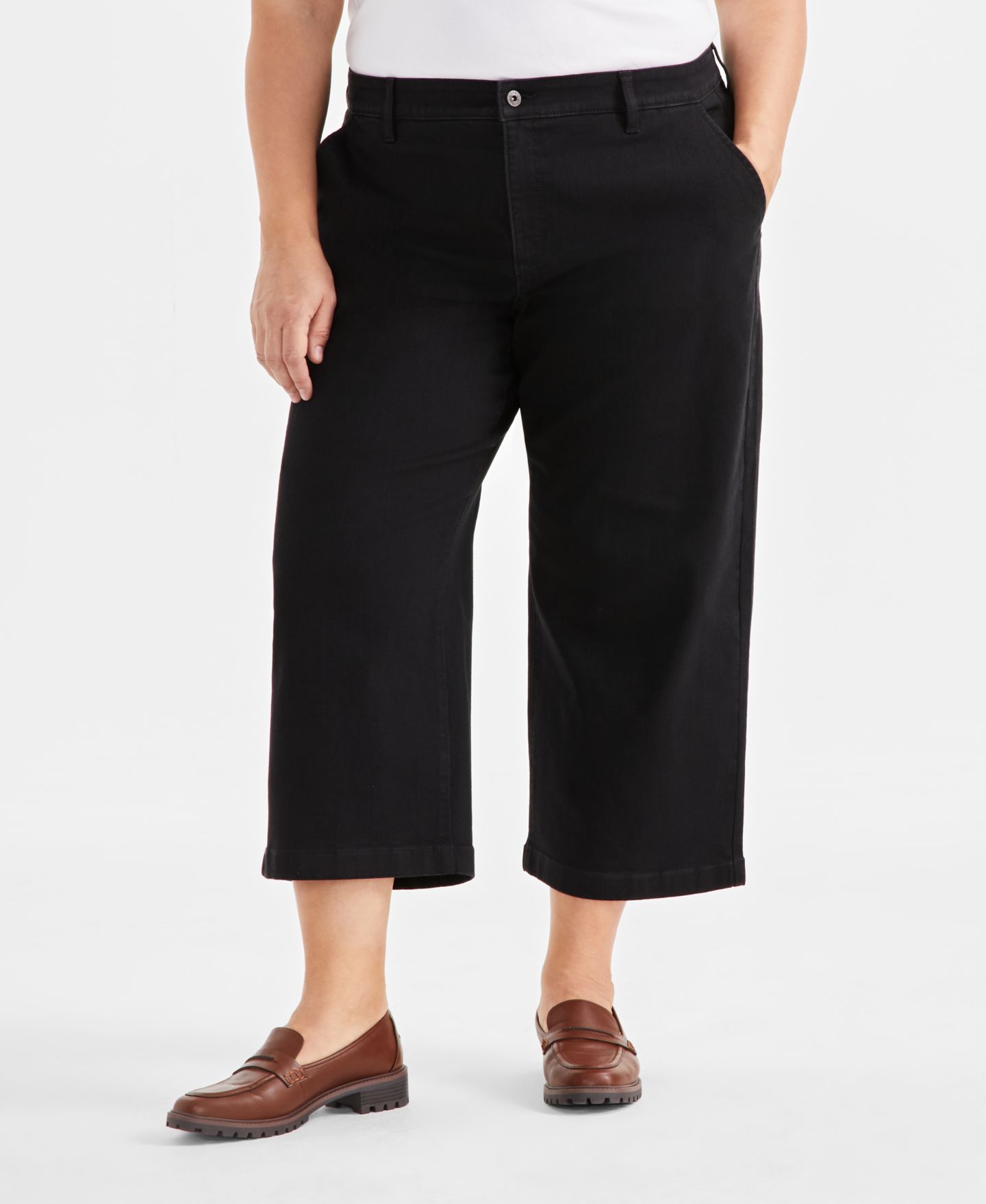 Женские джинсы Style & Co Plus Size Wide-Leg Cropped Jeans, цвет: Глубокий чёрный — фото 3