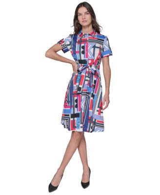 KARL LAGERFELD PARIS - Women's Printed Short-Sleeve Shirtdress
