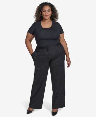 DKNY - Plus Size Patterned Pleated-Waistband Pants