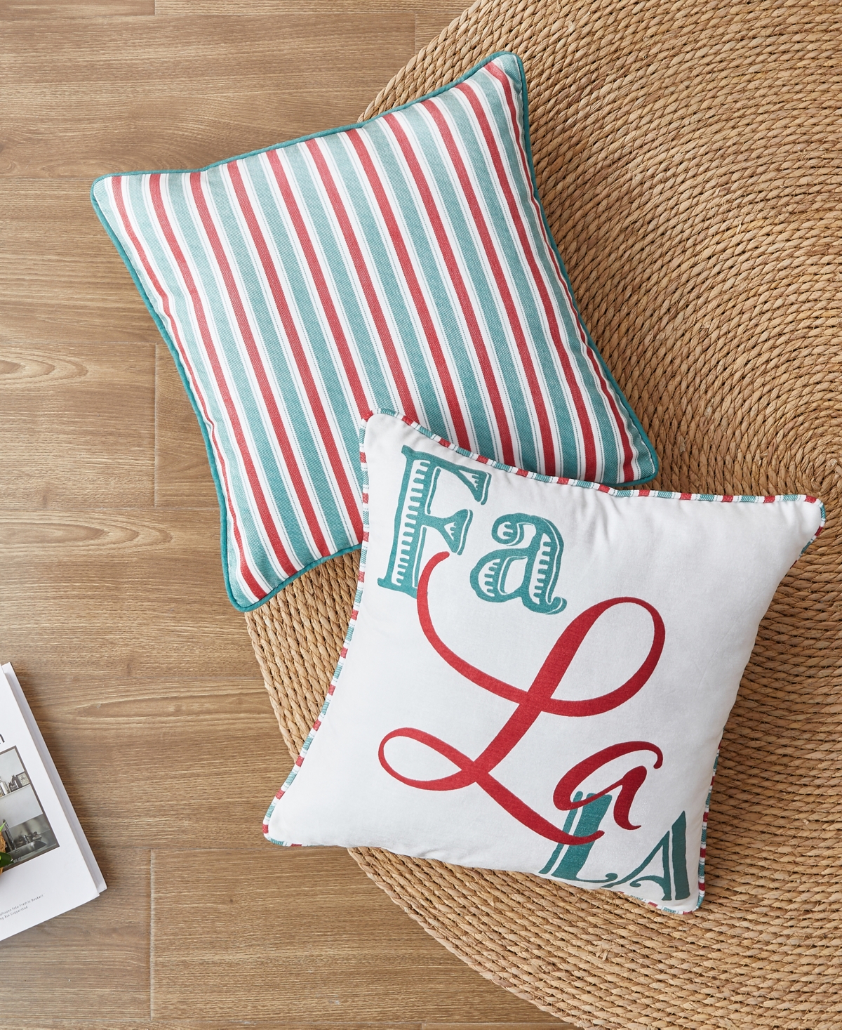 Videri Home Holiday Fa La La Stripe Decorative Pillow Set, 18
