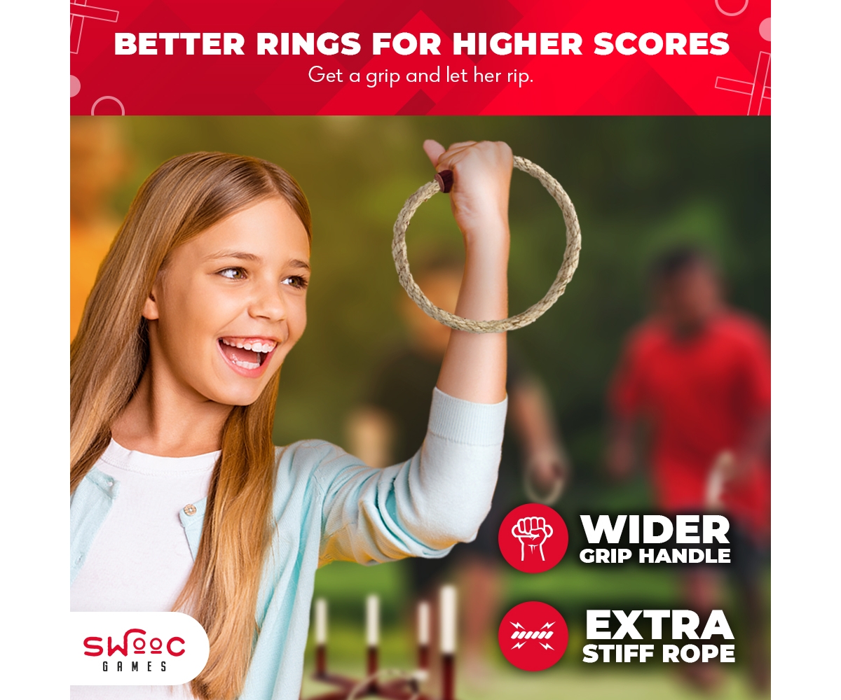 Swooc Rustic Ring Toss Outdoor Game (All Weather) - 15+ Games Included - Vintage Wood & Rope Ring Toss Yard Game - Toss Game