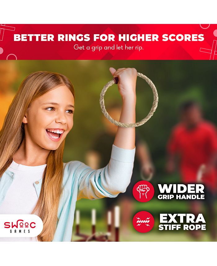 SWOOC Rustic Ring Toss Outdoor Game (All Weather) - 15  Games Included - Vintage Wood & Rope Ring Toss Yard Game - Toss Game - Brown - Medium
