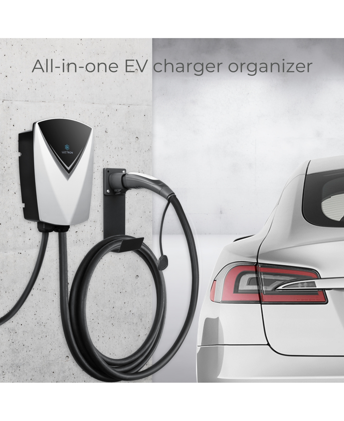 Lectron Tesla Nacs Electric Vehicle Charger Nozzle Holster Dock & J-Hook for Cable Management - Tesla Charger Cord Organizer Compatible with Mobile Co