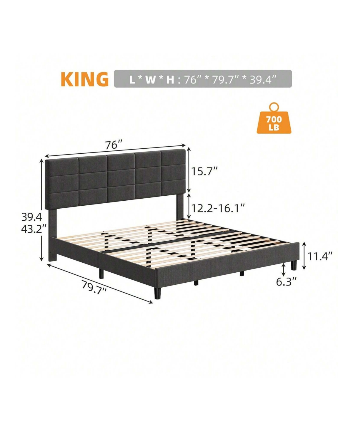 gaomon Platform Bed Frame, Linen Upholstered Bed Frame, Wooden Slats Support, No Box Spring Needed, Noise-Free