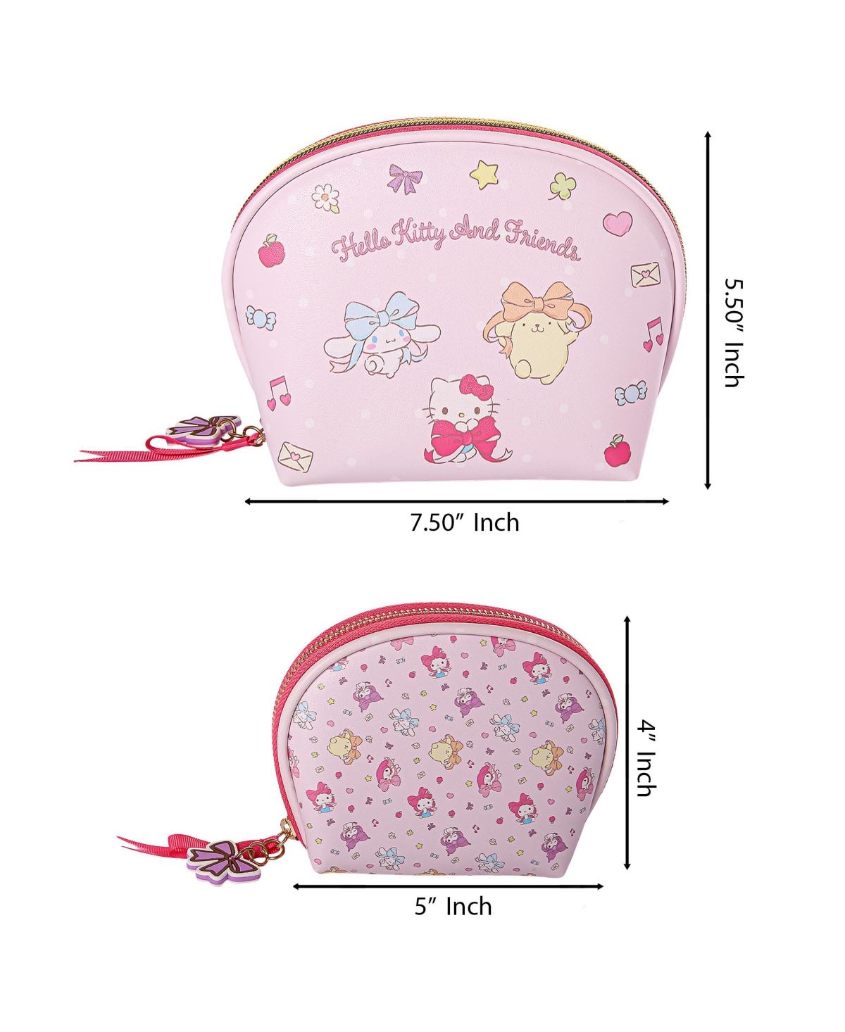 Hello Kitty Sanrio Friends Large and Small Dome Cosemtic Travel Bag Set - yellow, blue