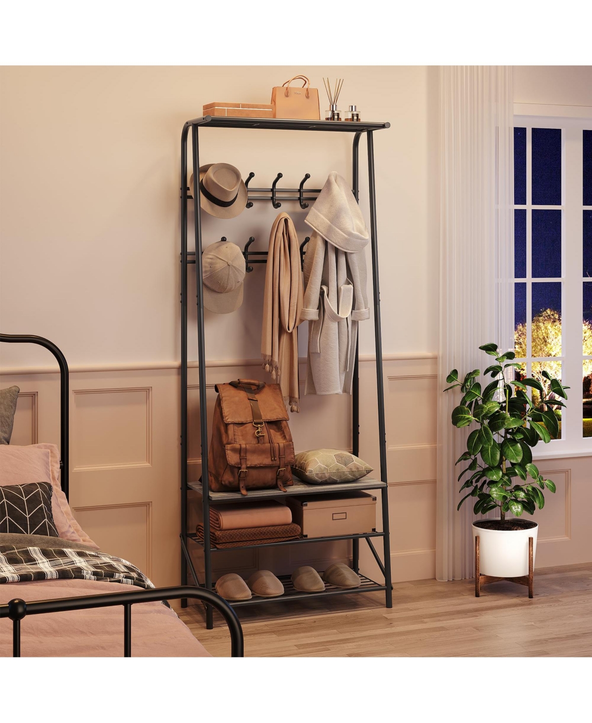 gaomon Coat Rack Shoe Bench with 10 Hooks, Hall Trees Entryway Bench with Storage, Multifunctional Hallway Organizer