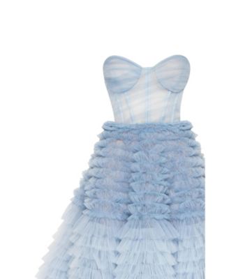 Women's Light Blue Strapless Frill-Layered Fluffy Dress