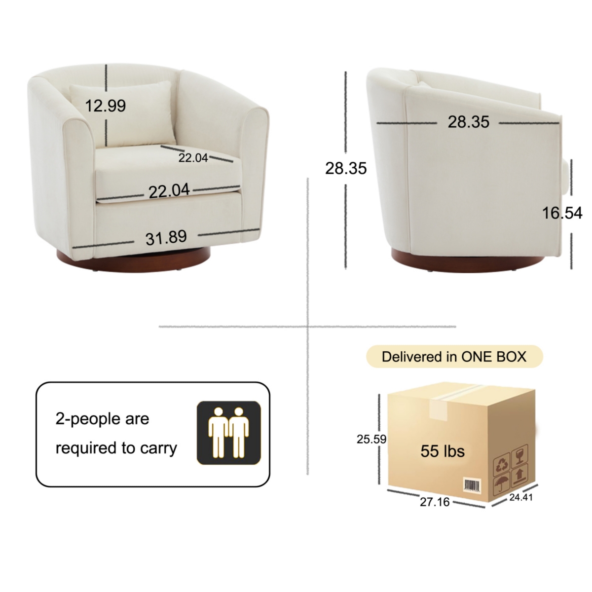 Streamdale Furniture Swivel Accent Chair for Living Room, Sofa Chairs with Wood Base Side, Comfy Swivel Accent Chair with Wide Upholstered, for Living