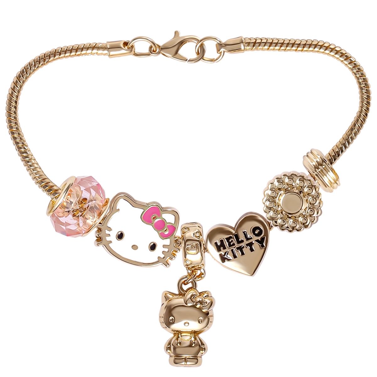 Sanrio 7'' Fashion Charm Bead Bracelet with Pink and Gold Tone Enamel Beads - Gold tone, pink, white