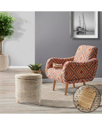 17&amp;#x22; Round Storage Ottoman with Lid - Whitewash, Handwoven Footstool for Living Room, Bedroom, Bathroom, Home Office