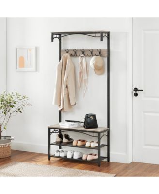 Industrial Style Coat Rack with Shoe Storage, 3-Tier Storage Shelf for Entryway, Greige