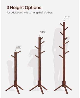 Solid Wood Tree-Shaped Coat Rack with 3 Height Options, Dark Walnut