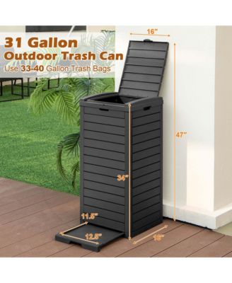 1 PCS 31 Gallon Outdoor Trash Can Waste Bin with Dual Lid & Pull-out Drawer Backyard