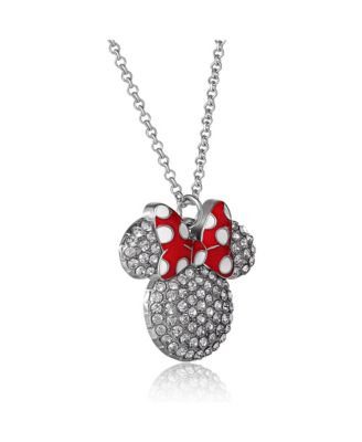 Minnie Mouse Fashion Red Polka Dot Bow Crystals Pave Necklace